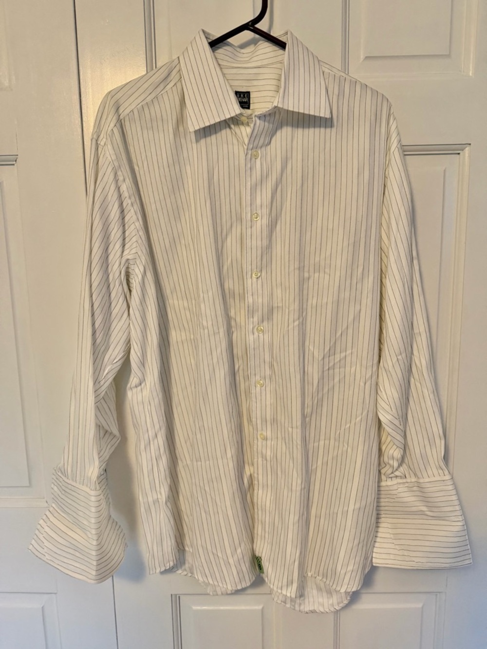 Ike Behar‎ Dress Shirt 16.5 33 White Striped Button Down Men's Large XL